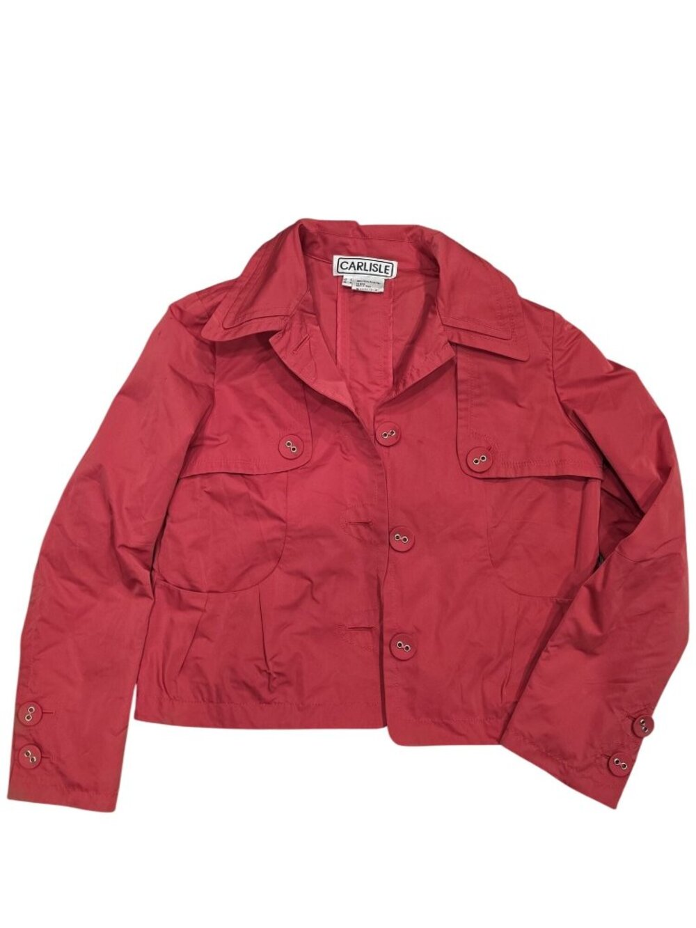Carlisle Red Cropped Button Front Jacket With Collared Neckline Size 6 fall